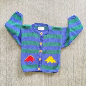 Winning Woolies New York Knitted Dino Stripped Button Up Cardigan 4 years